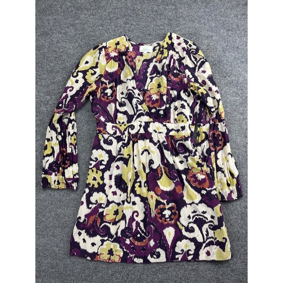 Haven Dresses & Skirts - Haven Dress Womens Large Purple Cream Ikat Print Long Sleeve V-Neck Wrap Boho
